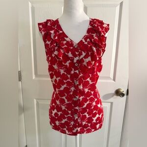 CAbi Red Floral Button-Down Blouse